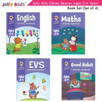 Thumbnail for Jolly Kids Clever Beaver Ages 3-4 Years Fun Learning Workbooks Set of 4| Alphabets| Numbers| EVS| Good Habit| Workbooks for Kindergarten - Distacart