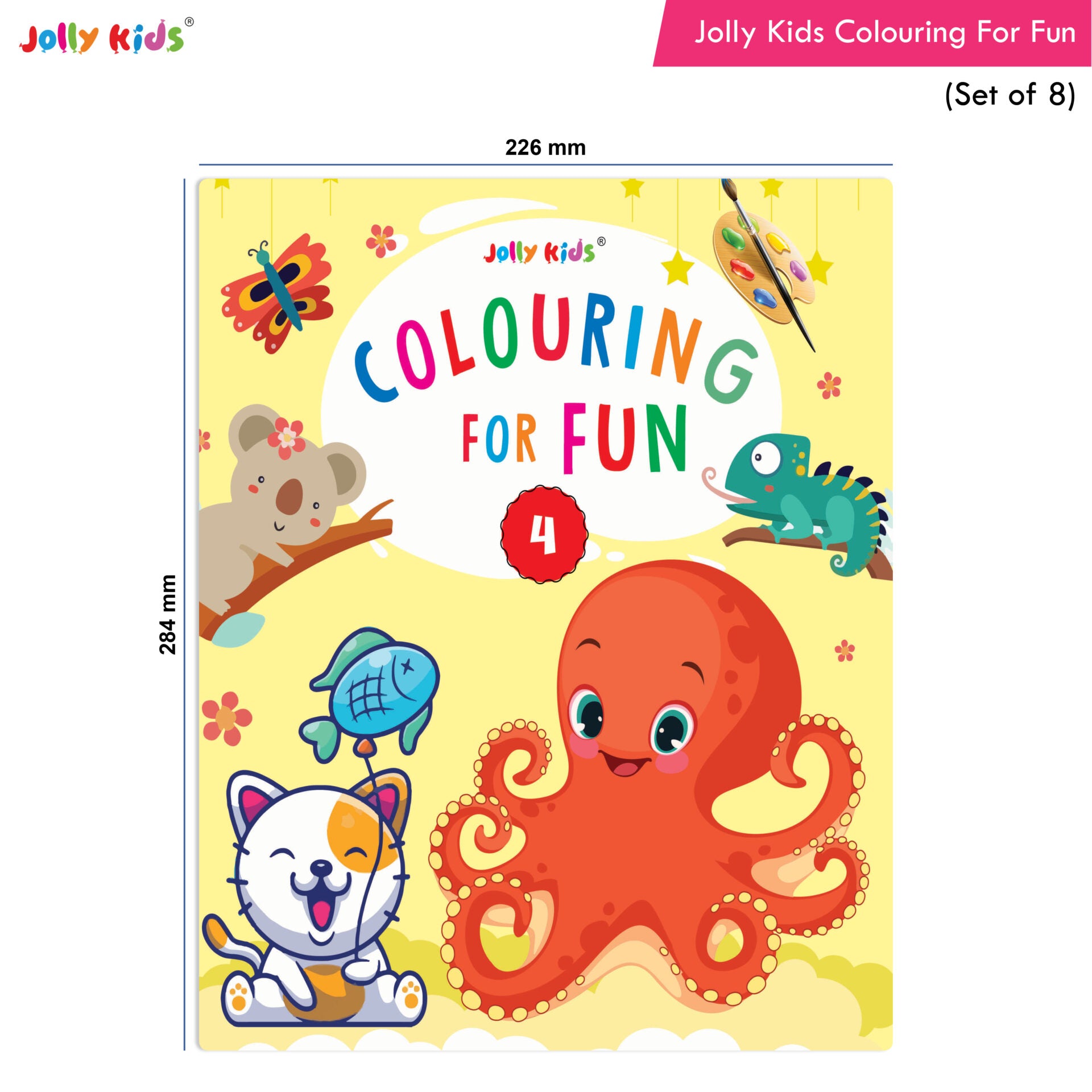 Jolly Kids Colouring for Fun Books A, Set of 4, Each Book 64  Images, Colouring & Painting Books for Kids, Ages 3-8 Year - Shethbooks