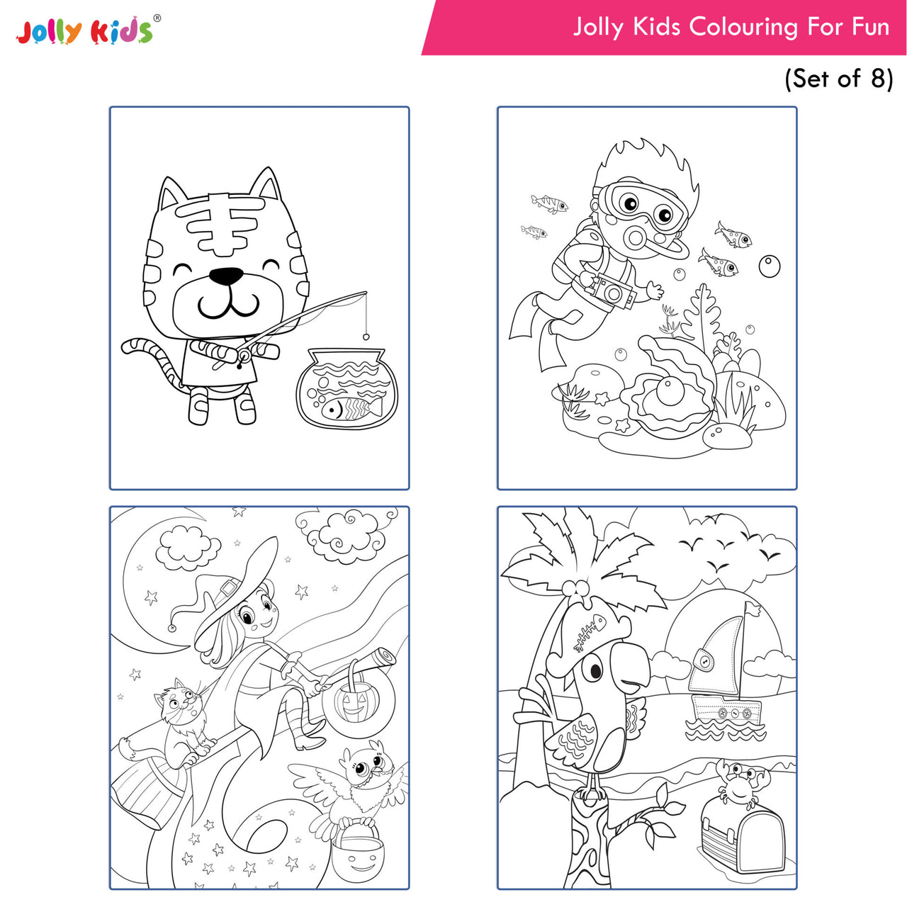 Jolly Kids Colouring for Fun Books For Kids Set of 8| Each Book 64 Images| Colouring & Painting Books| Ages 3 - 8 Year - Distacart