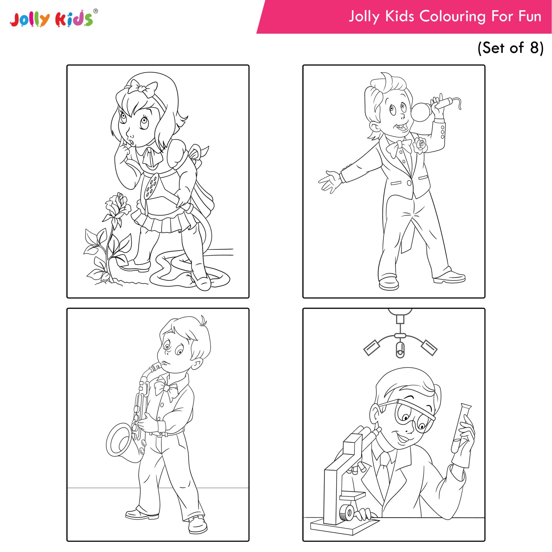 Jolly Kids Colouring for Fun Books A, Set of 4, Each Book 64  Images, Colouring & Painting Books for Kids, Ages 3-8 Year - Shethbooks