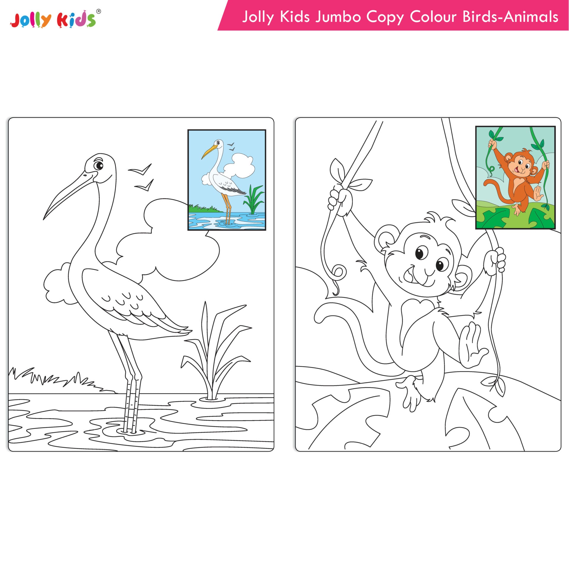 Jolly Kids Jumbo Colouring Books For Kids Set of 4, 130 Fun Learnig Images  Per Colour Book, Ages 3 – 8 Years - Shethbooks