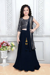 Thumbnail for Kids Wedding Designer Navy Blue Heavy Georgette Lehenga Choli - Aaradhna - Distacart