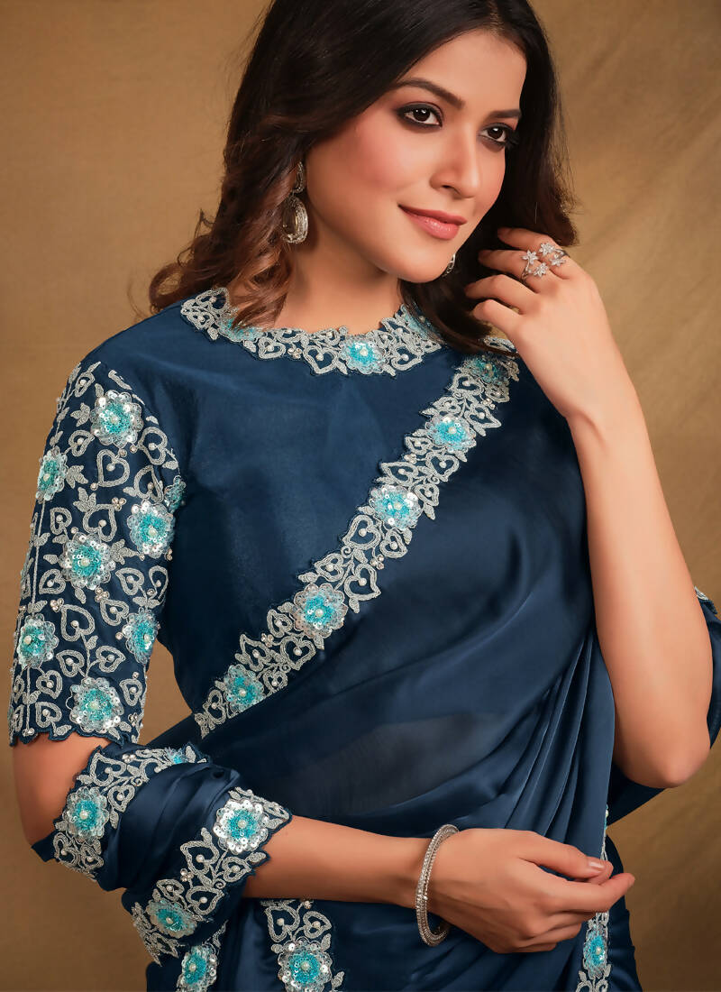 Satin Silk Weaving Green Designer Saree