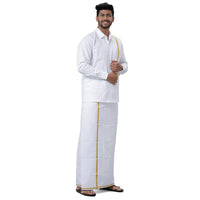 Thumbnail for Ramraj Cotton Mens Wedding Set White Regular Dhoti, Shirt & Towel - Distacart