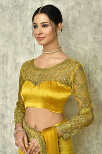 Thumbnail for Mustard Silk Solid Designer Saree with Blouse - Purvi - Distacart