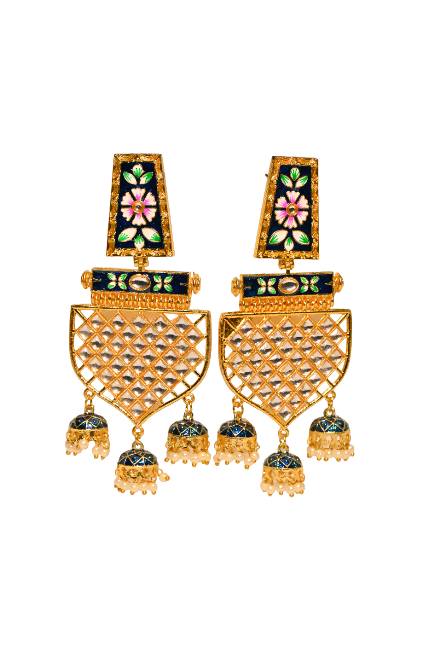 NEW DESIGN MIRROR MEENA JHUMKA DARK BLUE Earrings & Studs