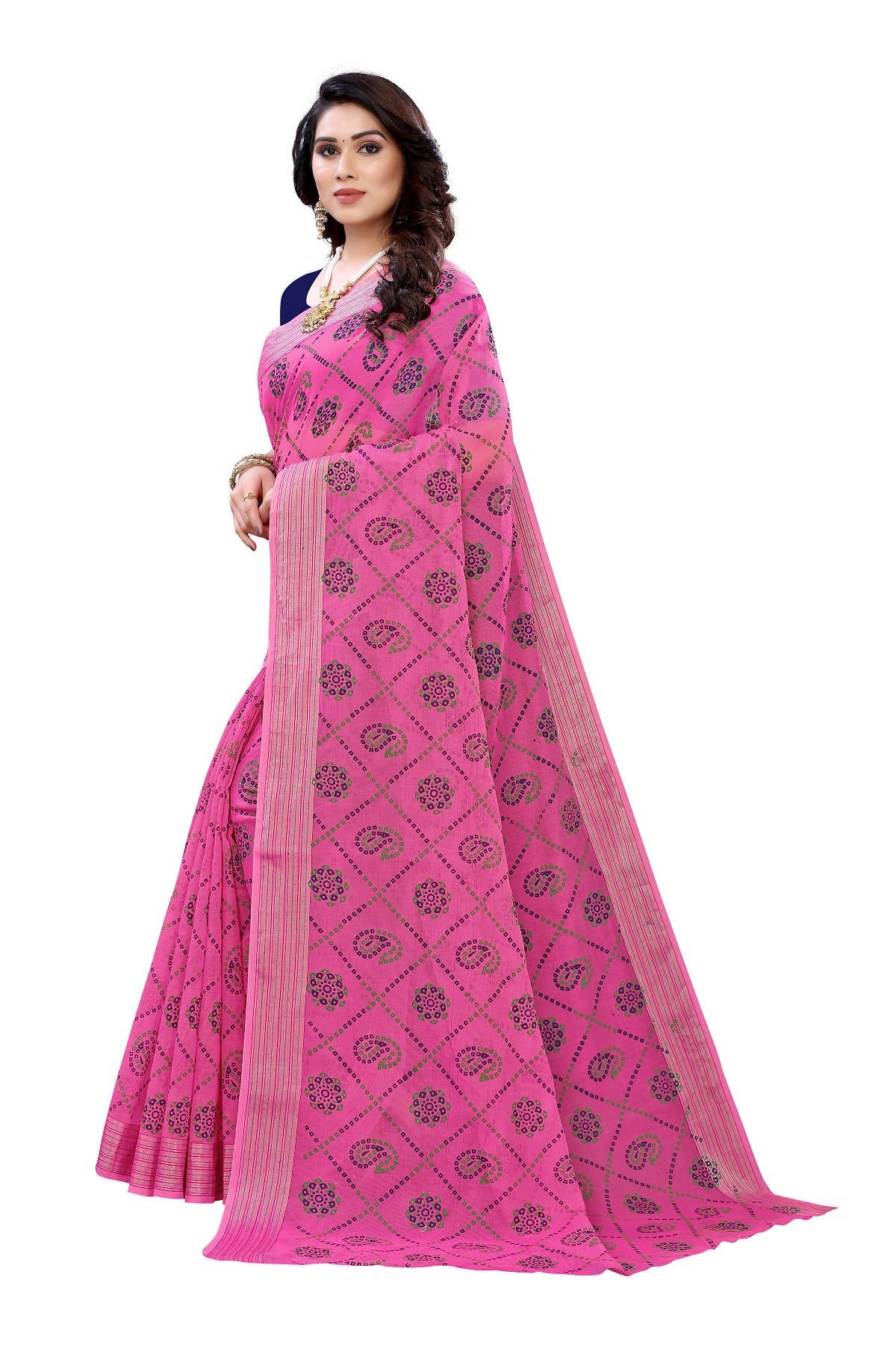 Vamika Pink Linen Jari Border Saree (CHARVI PINK) - Distacart