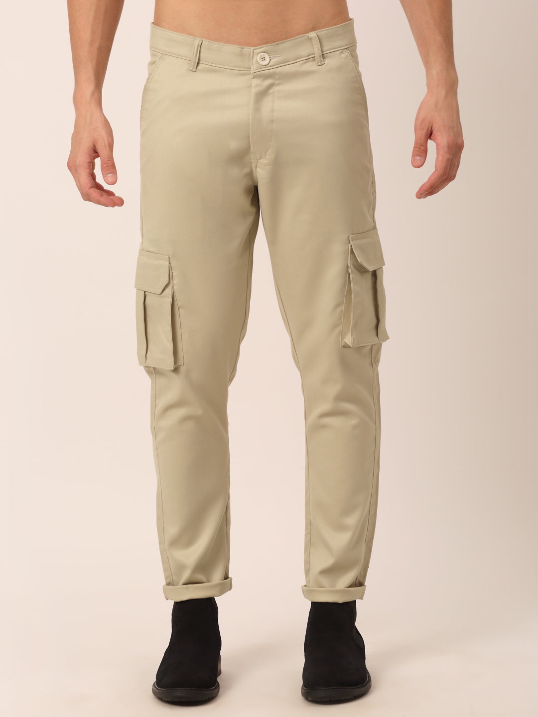 WHITE COTTON SOLID CARGO PANT