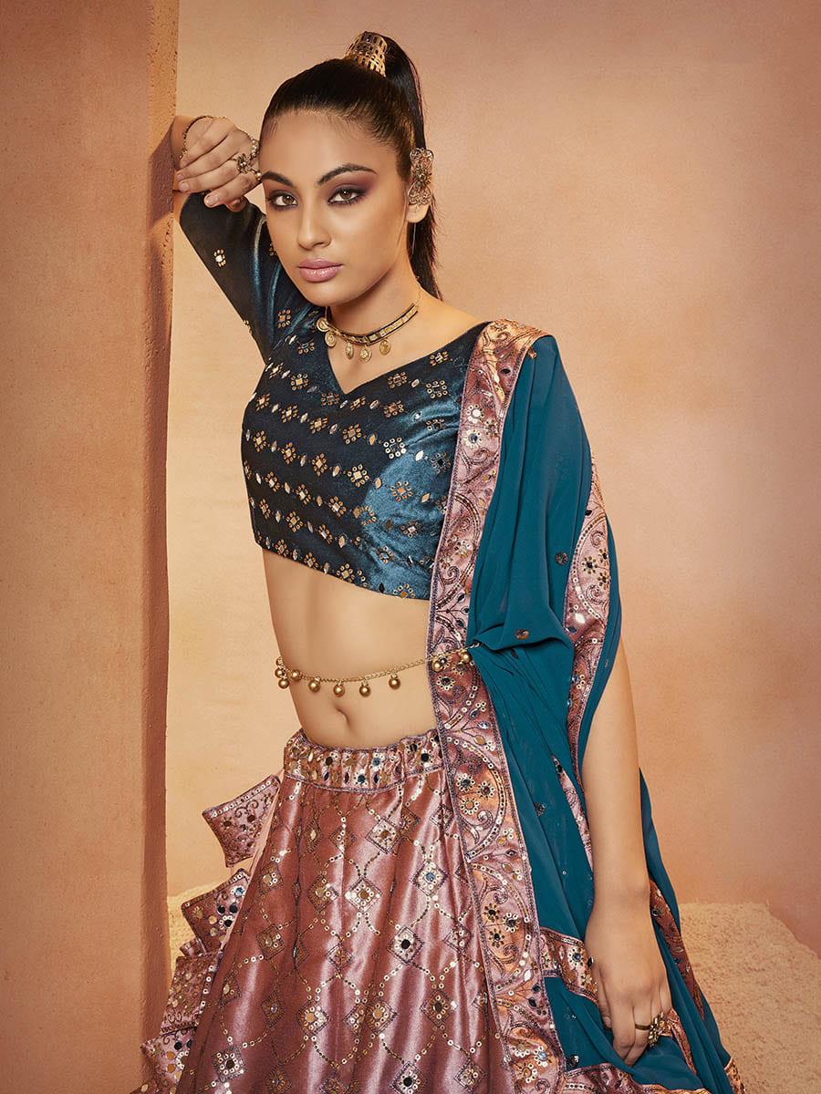 Buy Myra Pink and Navy Blue Georgette Designer Lehenga Choli Online at Best  Price | Distacart