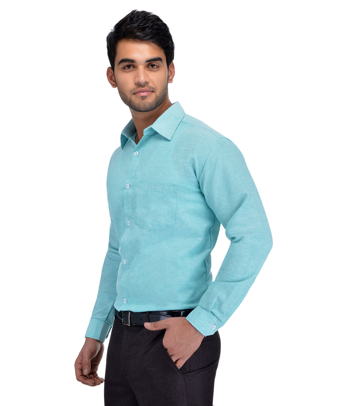 RIAG Light Blue Men's Full Sleeves Solid Shirt - Distacart