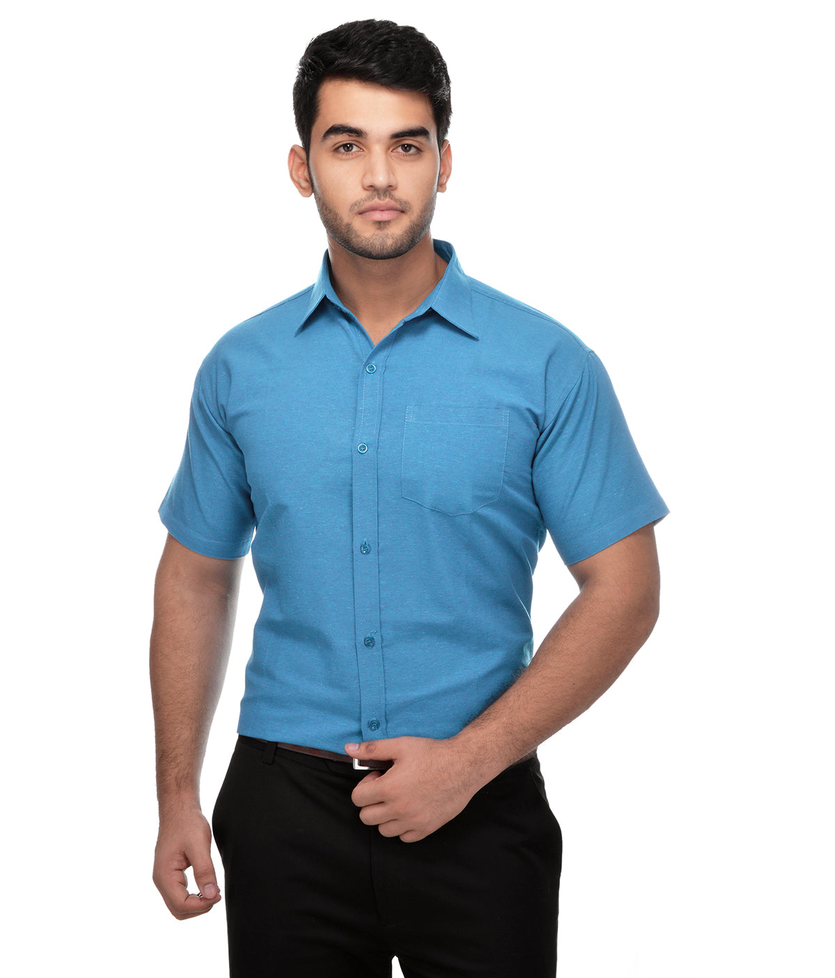 RIAG Blue Men's Half Sleeves Solid Shirt - Distacart