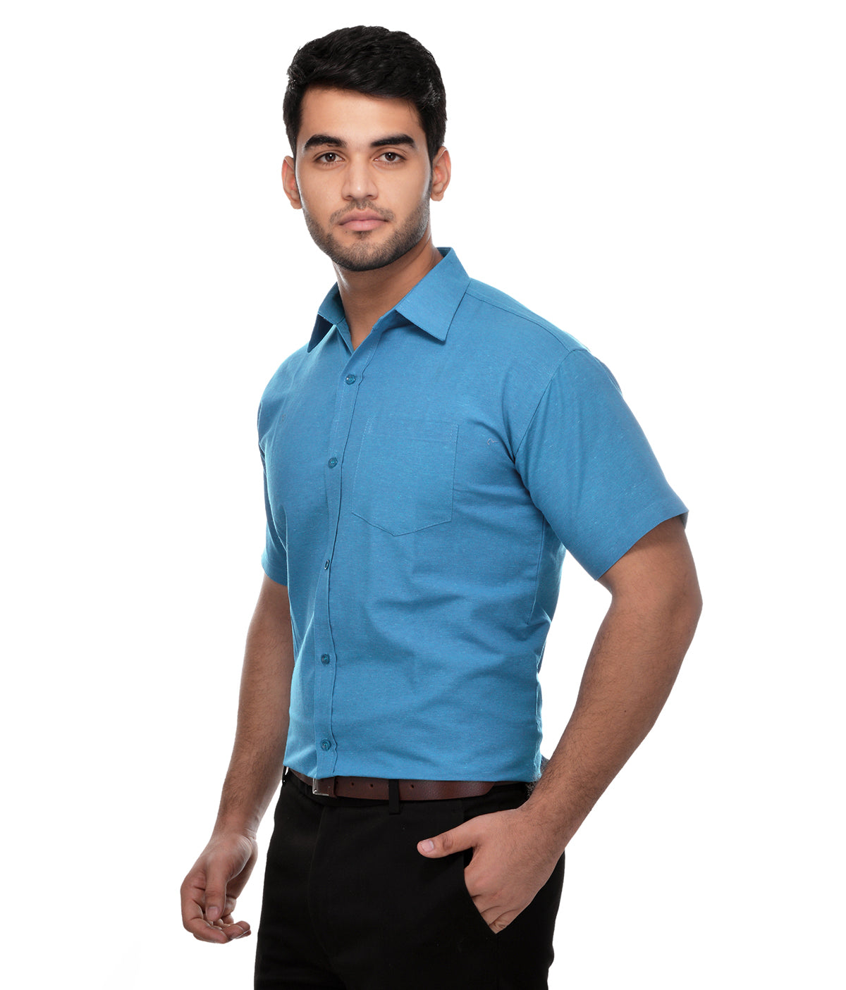 RIAG Blue Men's Half Sleeves Solid Shirt - Distacart