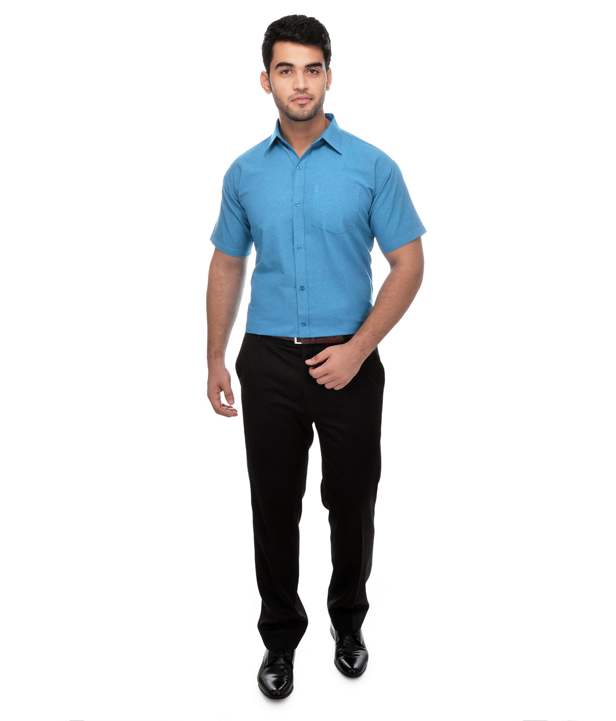 RIAG Blue Men's Half Sleeves Solid Shirt - Distacart