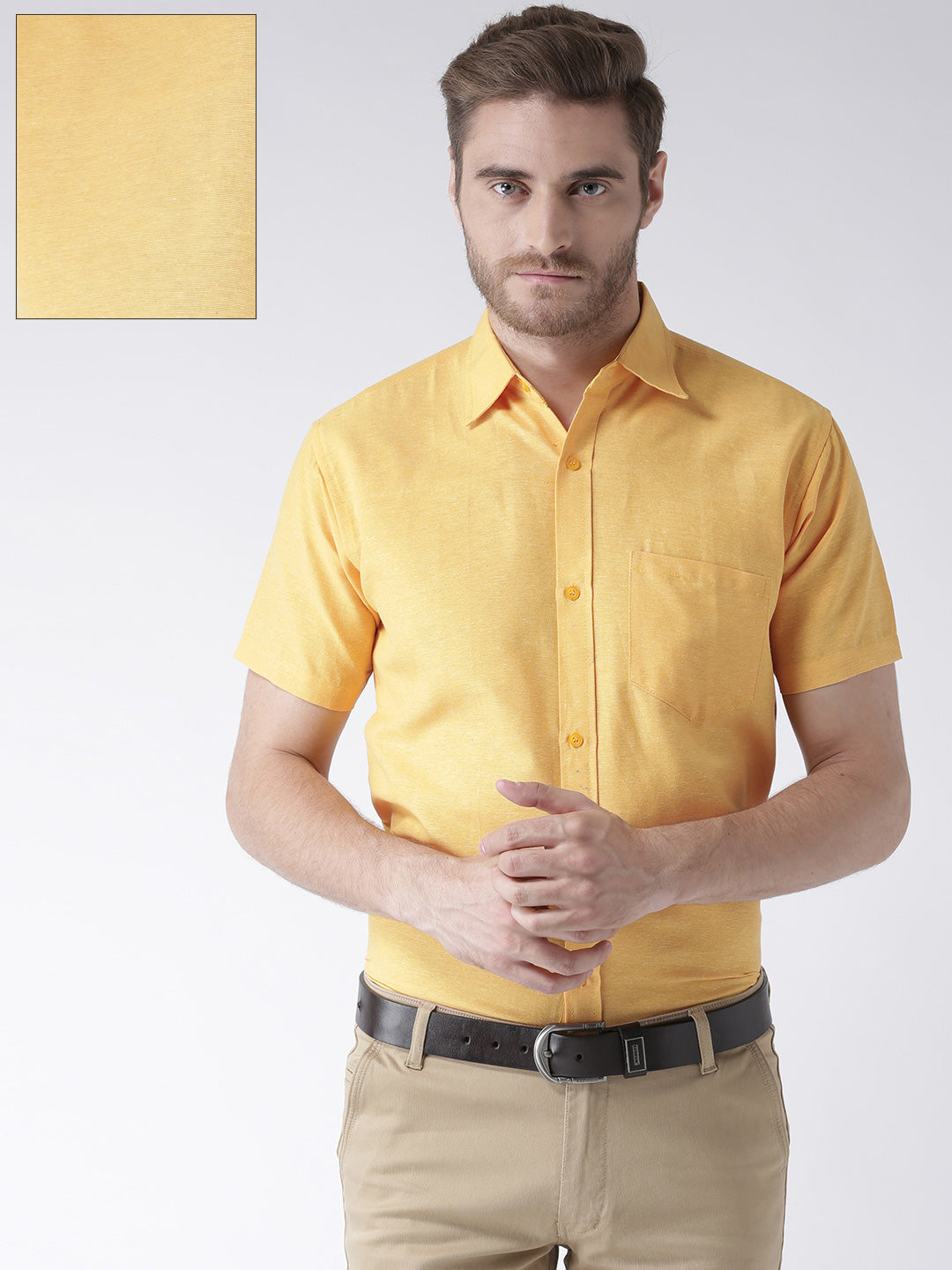 RIAG Yellow Men's Half Sleeves Solid Shirt - Distacart