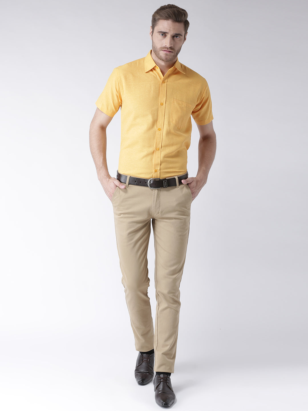 RIAG Yellow Men's Half Sleeves Solid Shirt - Distacart