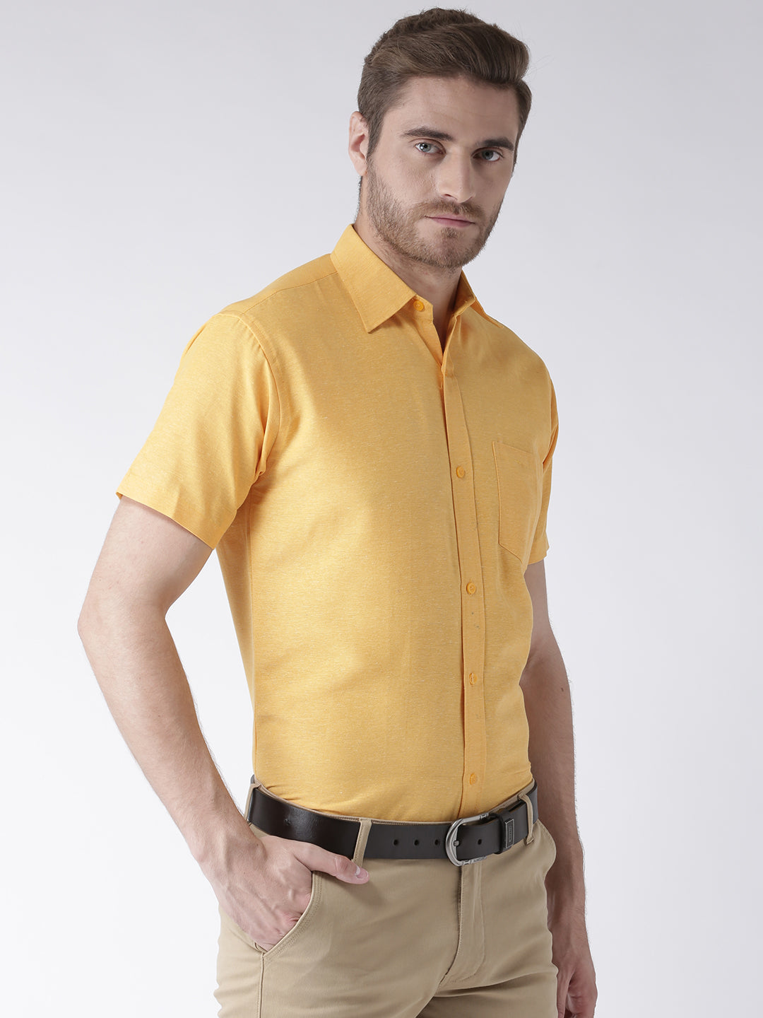 RIAG Yellow Men's Half Sleeves Solid Shirt - Distacart