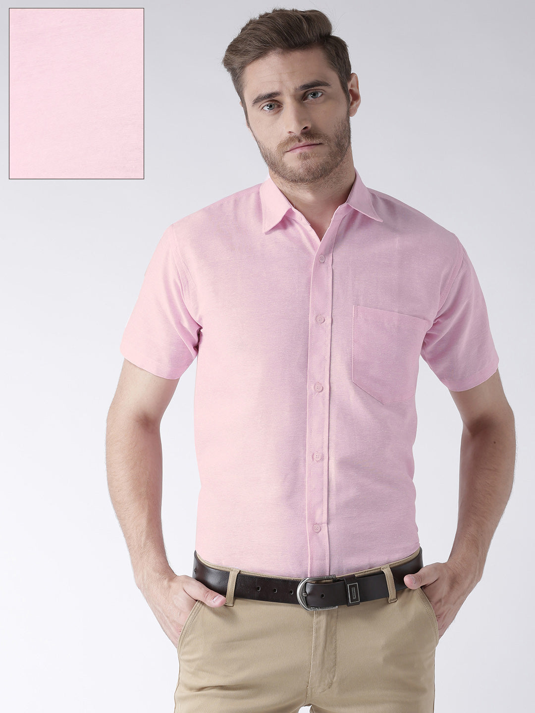 RIAG Pink Men's Half Sleeves Solid Shirt - Distacart