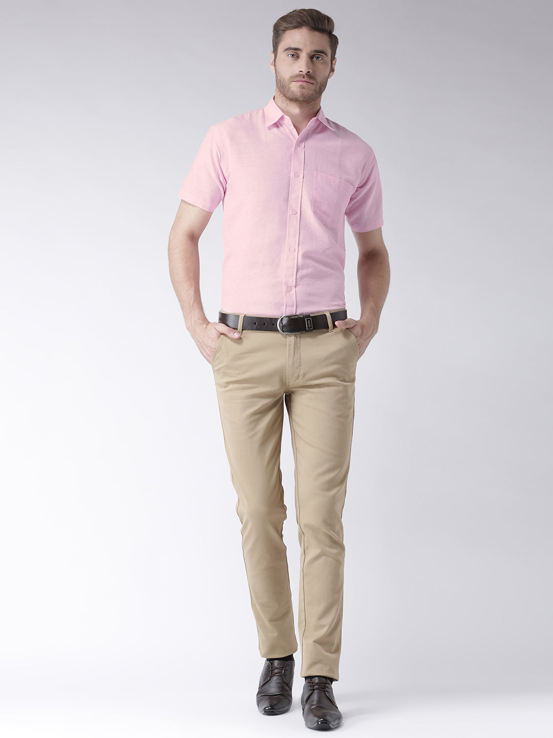 RIAG Pink Men's Half Sleeves Solid Shirt - Distacart