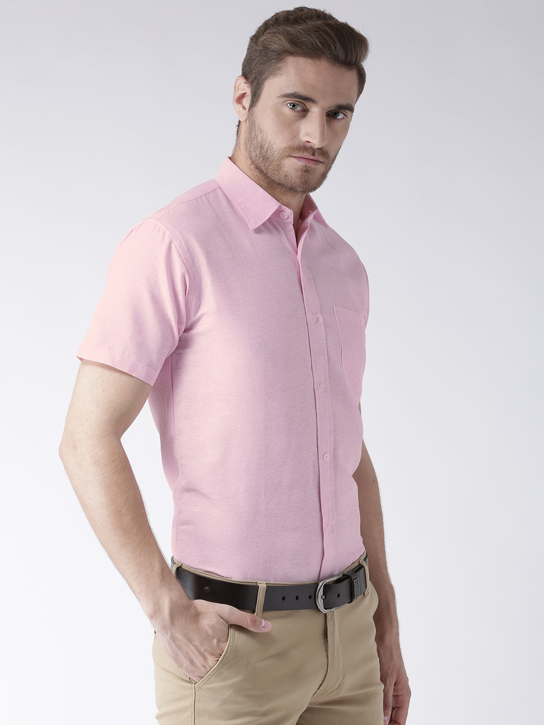 RIAG Pink Men's Half Sleeves Solid Shirt - Distacart