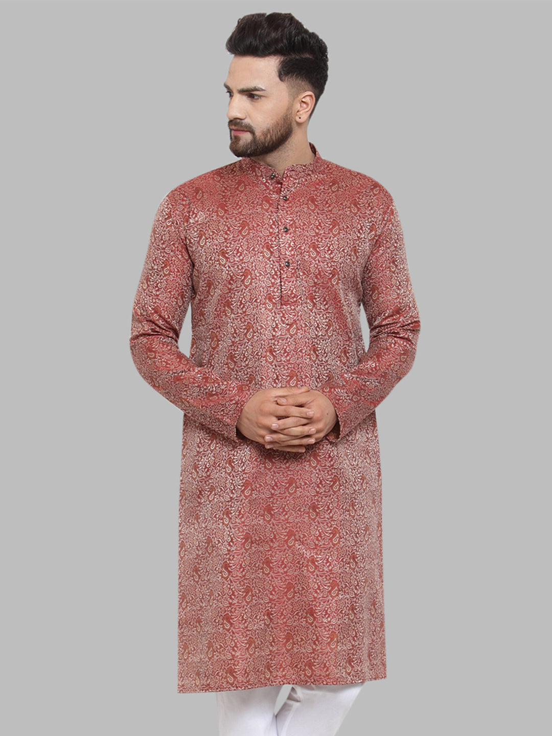 Jompers Men Maroon & White Woven Design Kurta Only - Distacart