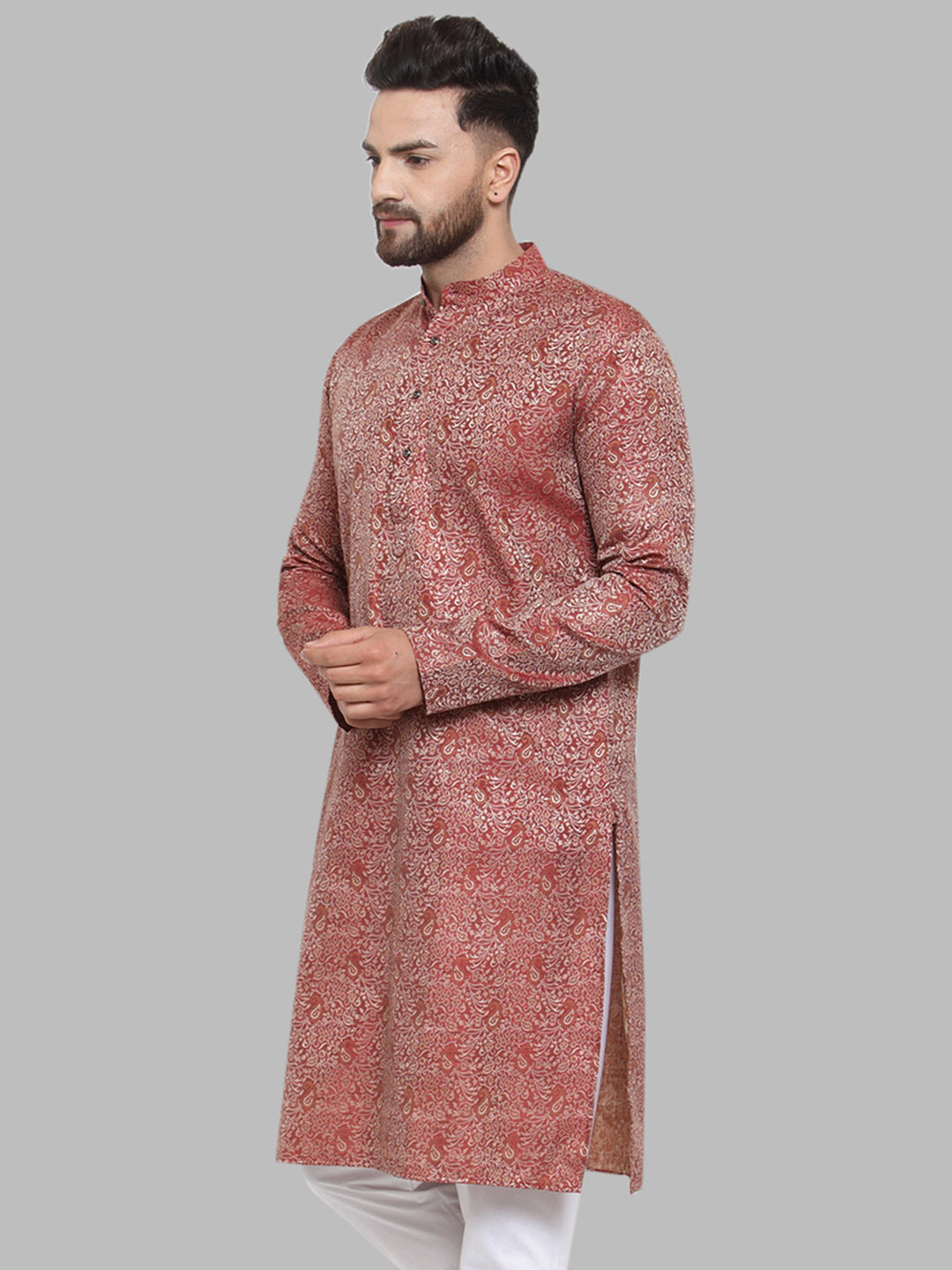 Jompers Men Maroon & White Woven Design Kurta Only - Distacart