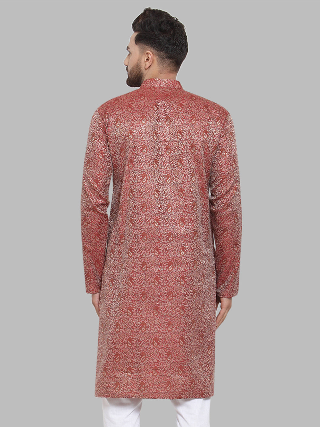 Jompers Men Maroon & White Woven Design Kurta Only - Distacart