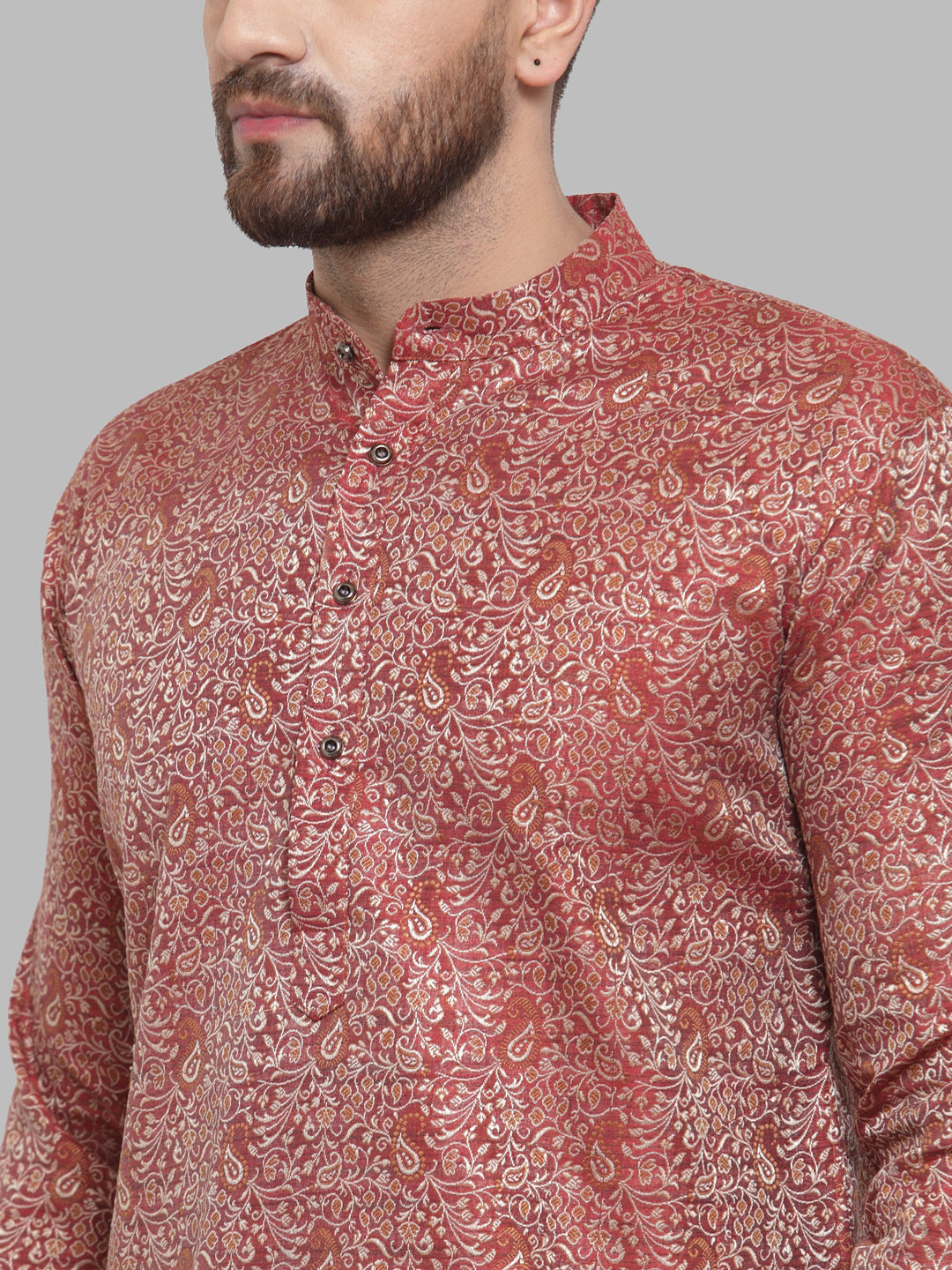 Jompers Men Maroon & White Woven Design Kurta Only - Distacart