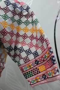 Thumbnail for White Jacqard Cotton Thread Embroidered Navratri Lehenga Choli with Dupatta - Raas - Distacart