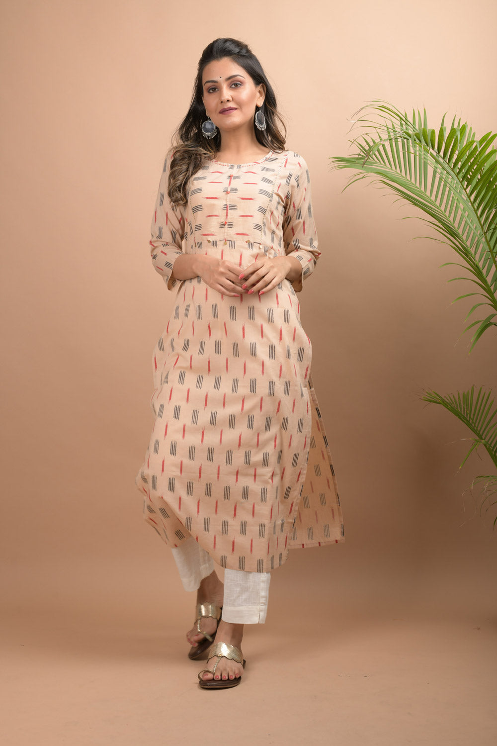 Kaajh Women's Beige Printed Kurta Pant Set - Distacart