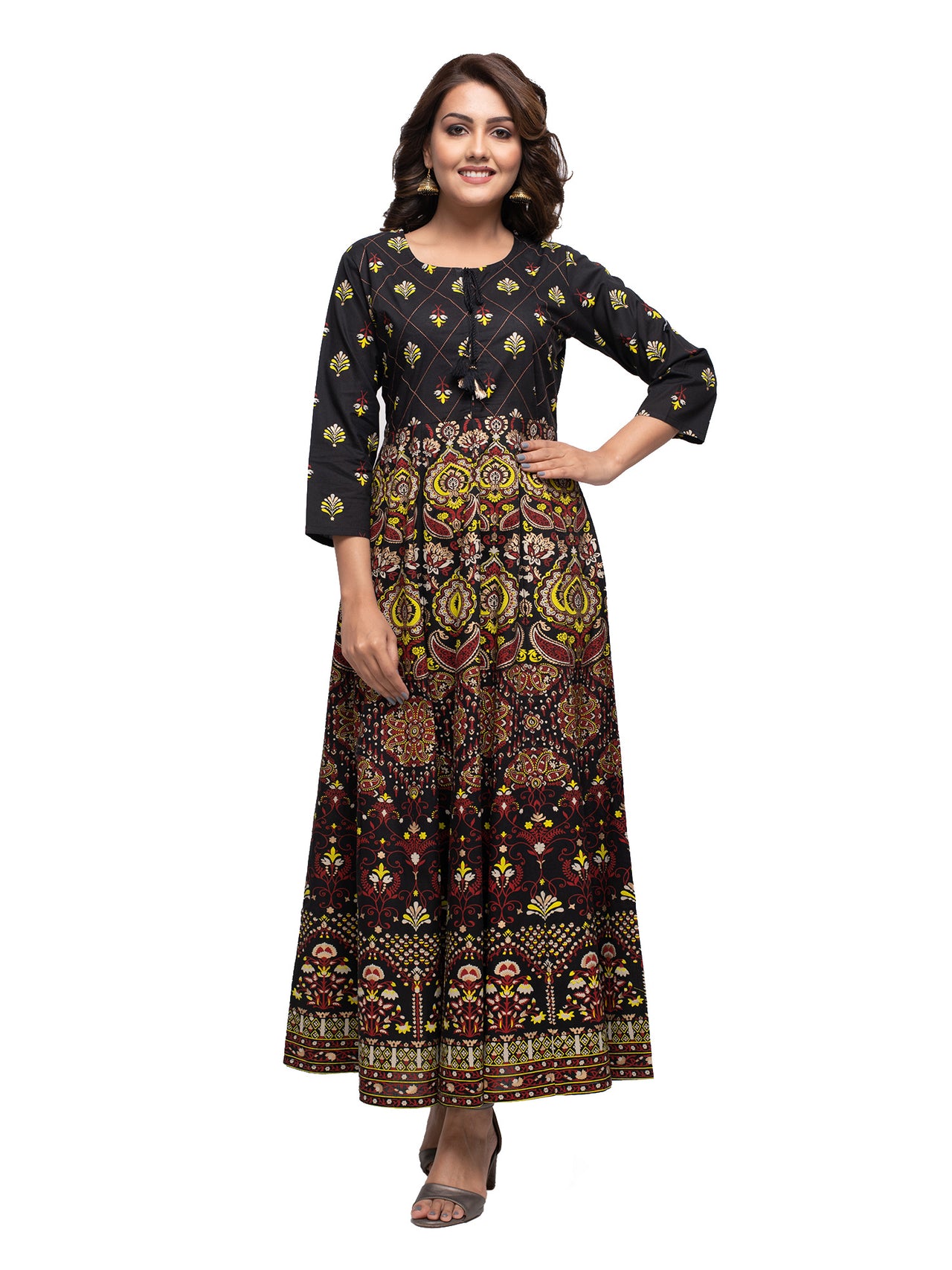 Kaajh Black Gold Printed Ethnic Kurta For Women - Distacart