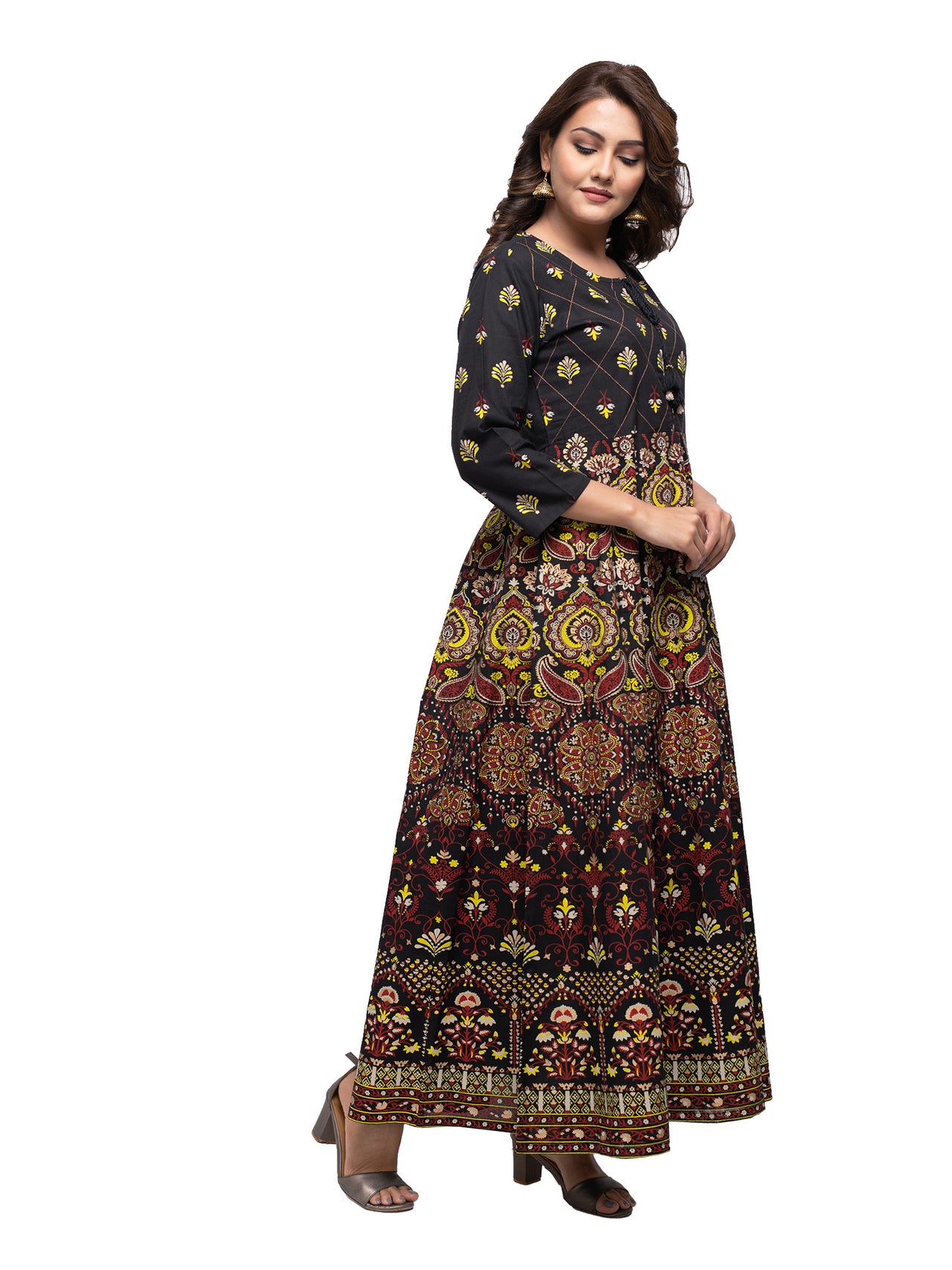 Kaajh Black Gold Printed Ethnic Kurta For Women - Distacart