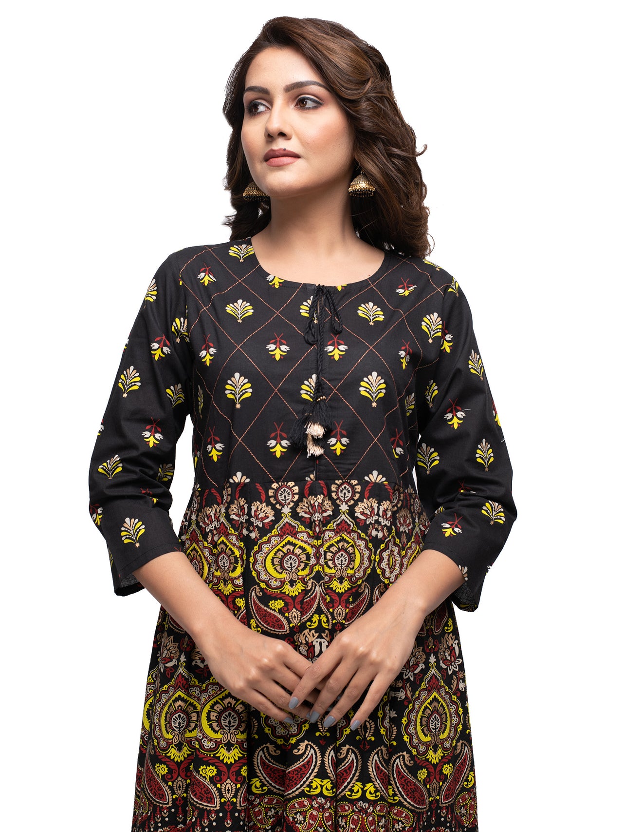 Kaajh Black Gold Printed Ethnic Kurta For Women - Distacart