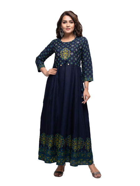 Kaajh Women's Blue Mirror Embellishment Ethnic Kurta - Distacart