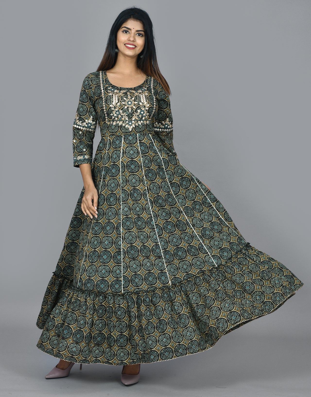 Kaajh Green Mirror Embroidery Anarkali Kurta For Women - Distacart