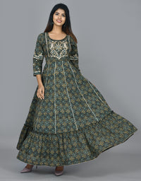 Thumbnail for Kaajh Green Mirror Embroidery Anarkali Kurta For Women - Distacart