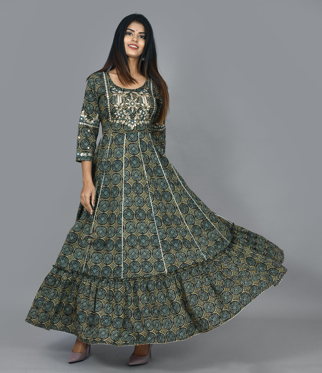 Kaajh Green Mirror Embroidery Anarkali Kurta For Women - Distacart