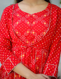Thumbnail for Kaajh Woman's Red Bandhej Cotton Paplum Kurta Sharara With Dupatta - Distacart