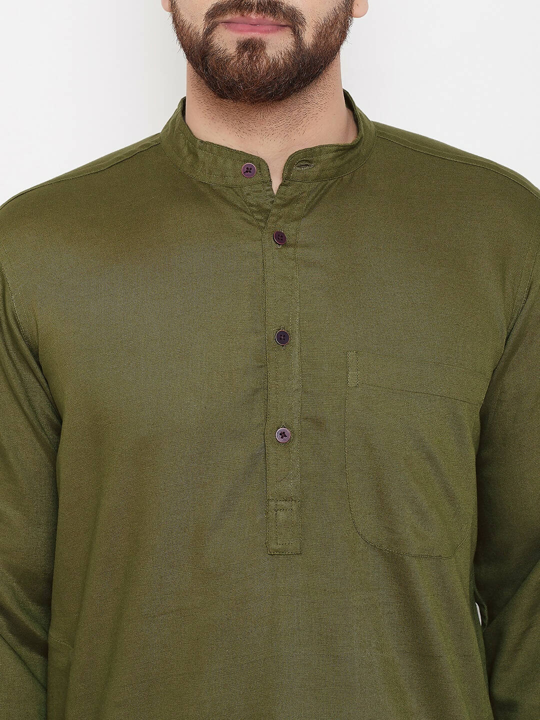 Even Apparels Green Linen Men's Kurta With Band Collar - Distacart