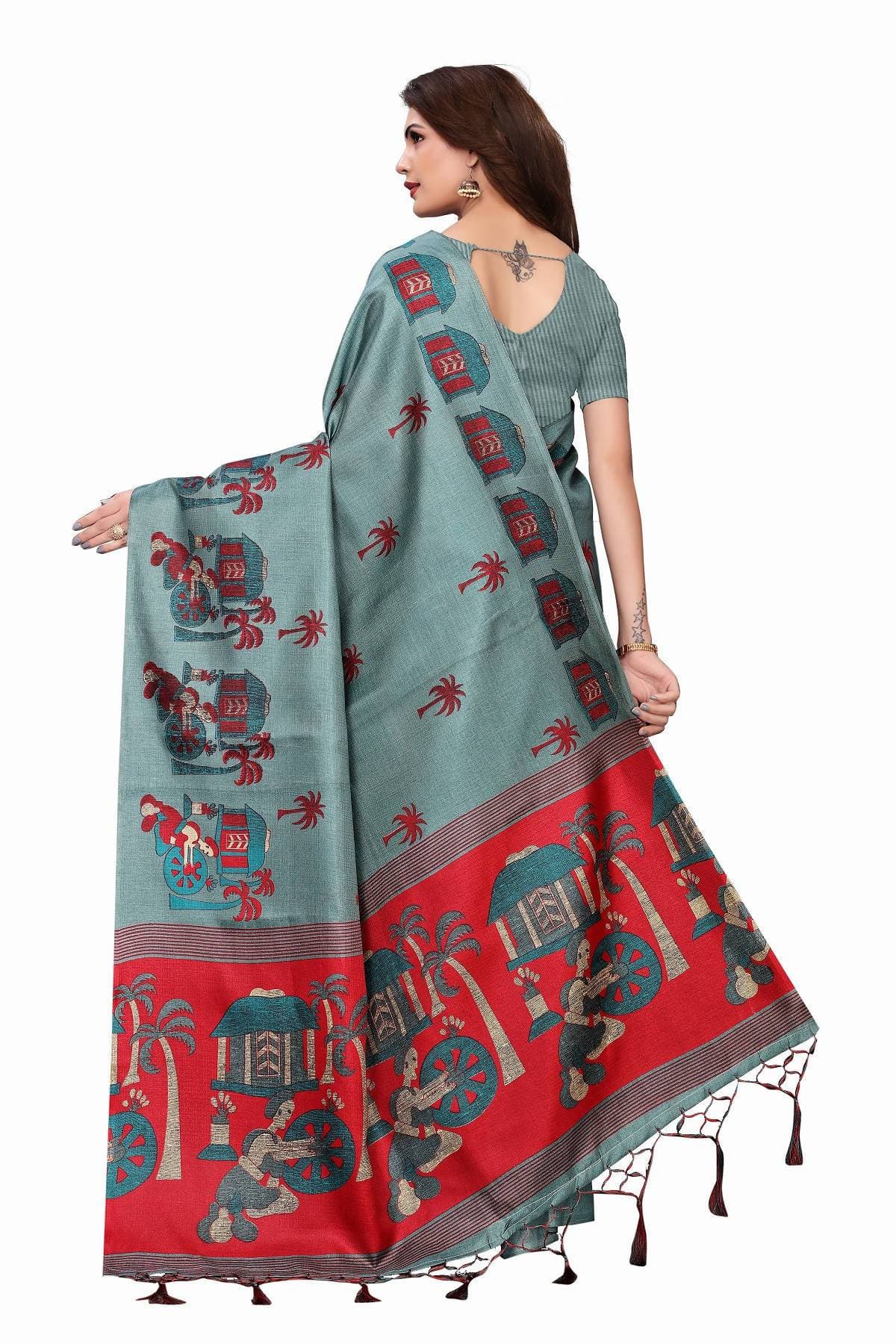 Vamika Sea Green Kalamkari With Jhalar Khadi Silk Saree