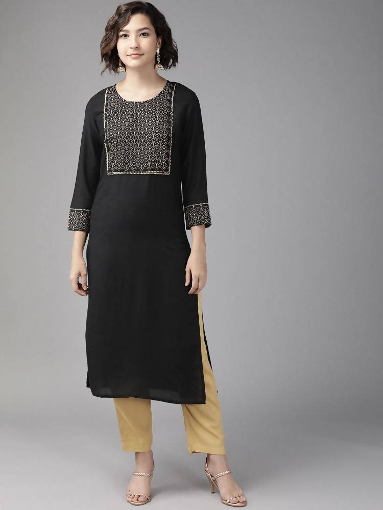 Yufta Women Black Yoke Design Kurta with Palazzo