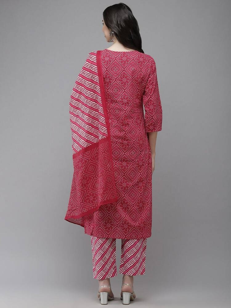 Yufta Women Pink Embroidered Regular Kurta with Palazzo & With Dupatta