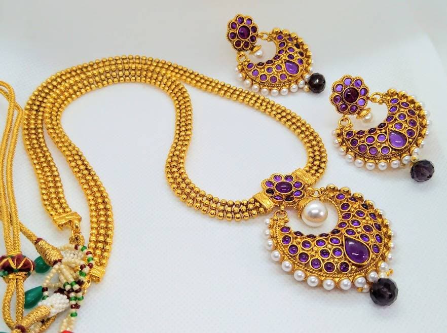 Purple Kemp Long Necklace Set