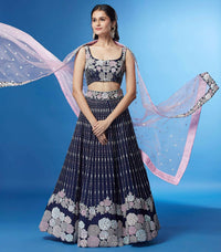 Thumbnail for House of Panchhi Navy Blue Color Georgette Multi-Sequins Work Lehenga - Distacart