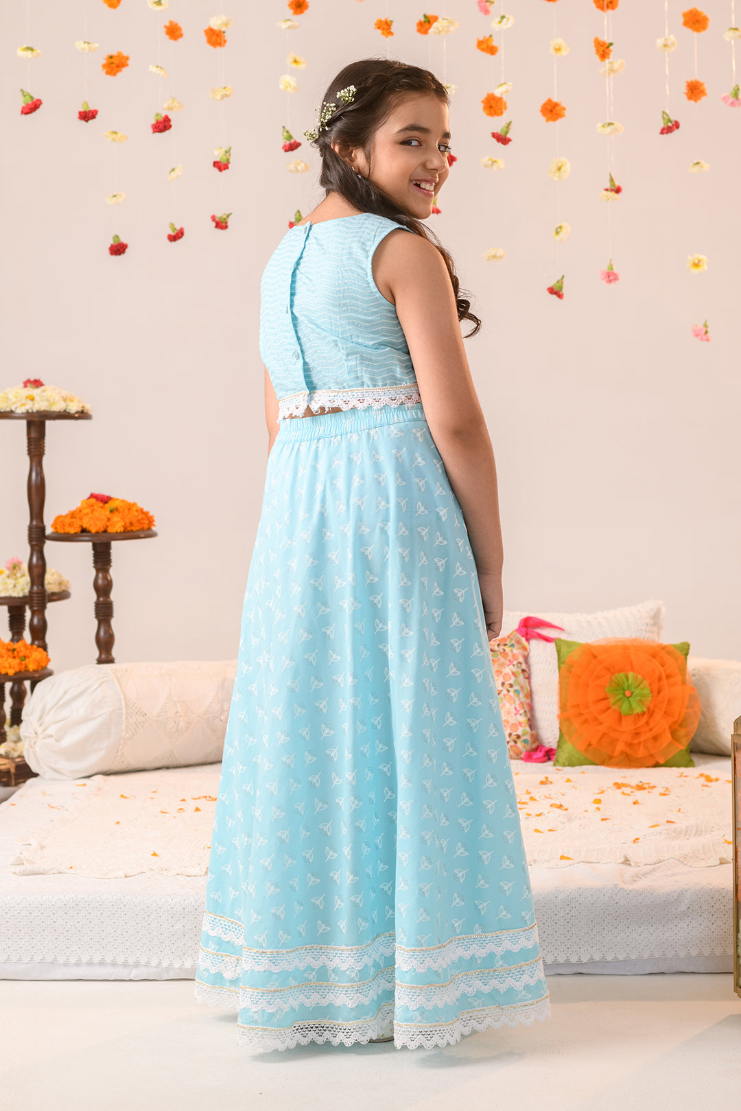 Shop Bitiya by Bhama Girls Floral Printed Ready to Wear Lehenga & Blouse  With Dupatta Online – Bhamadesigns