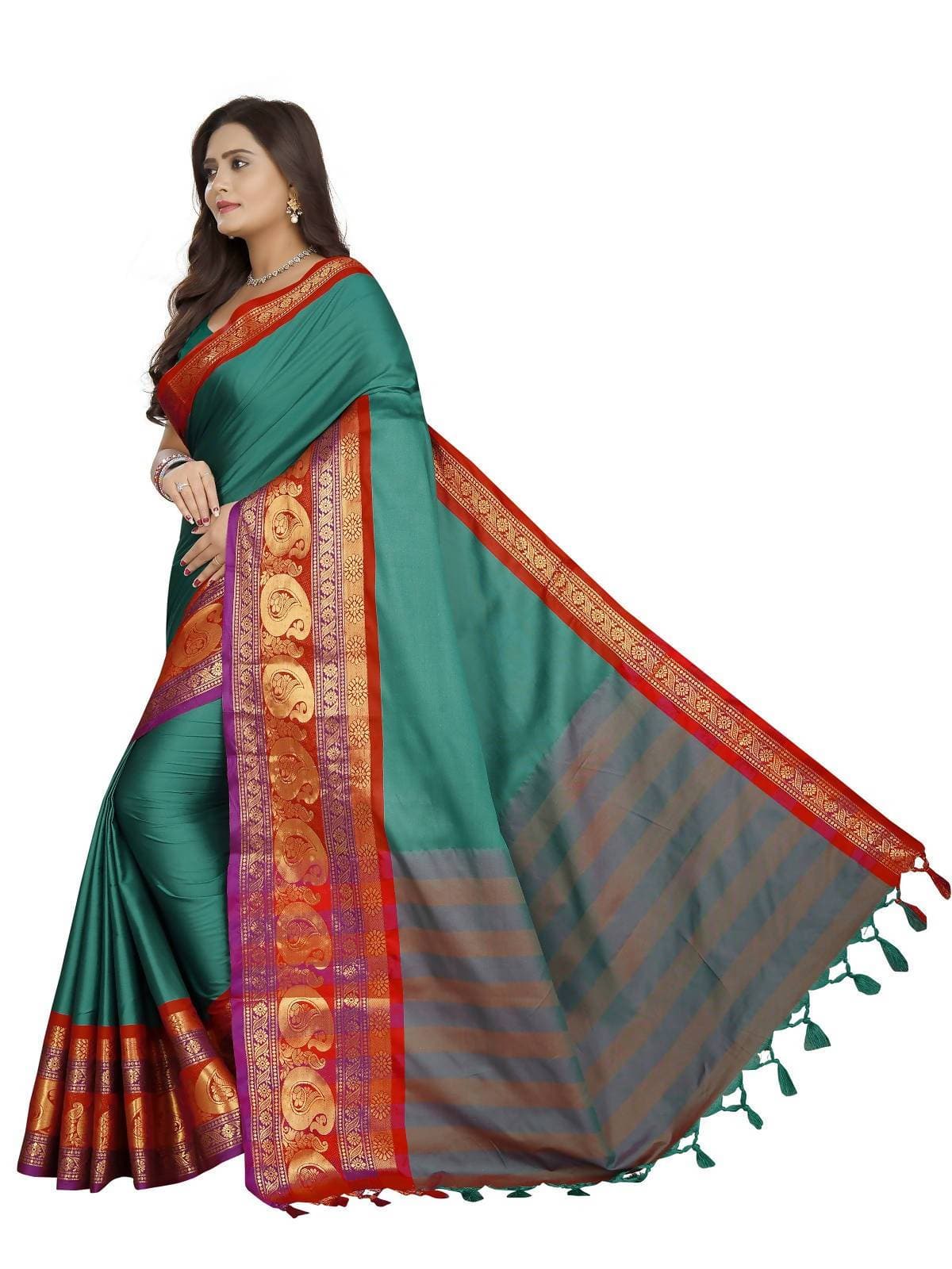 Vamika Banarasi Silk Rama Green Weaving Saree