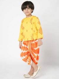 Thumbnail for Lil Drama Marigold Magic Boys Yellow Embroidered Kurta With Dhoti Set - Distacart