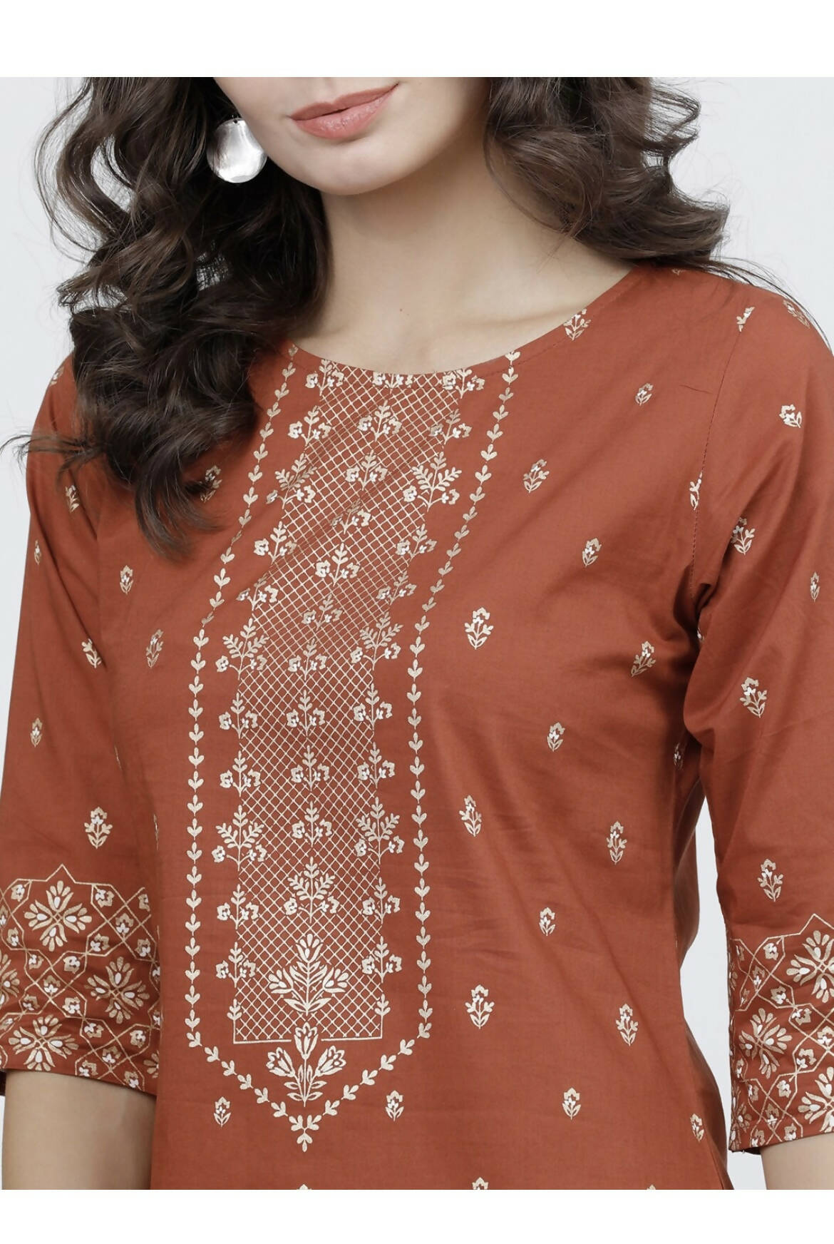 Cheera Embellished Daily Wear Cotton Blend Kurta - Brown - Distacart