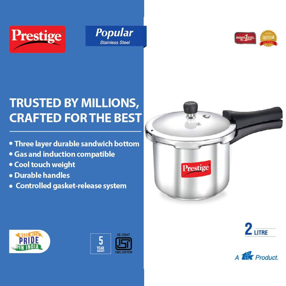 Buy Prestige Popular Stainless Steel Pressure Cooker Silver