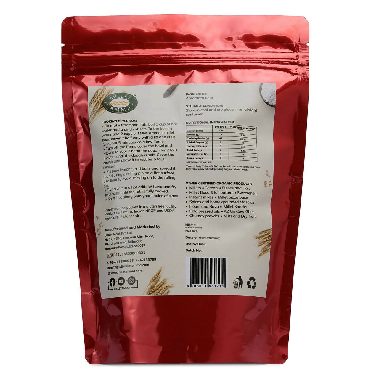 Millet Amma Organic Amaranth Flour - Distacart