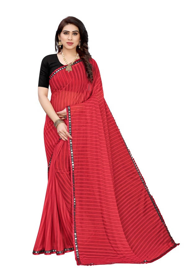 Vamika Red Malai Silk Printed Saree (Zigzag Red)